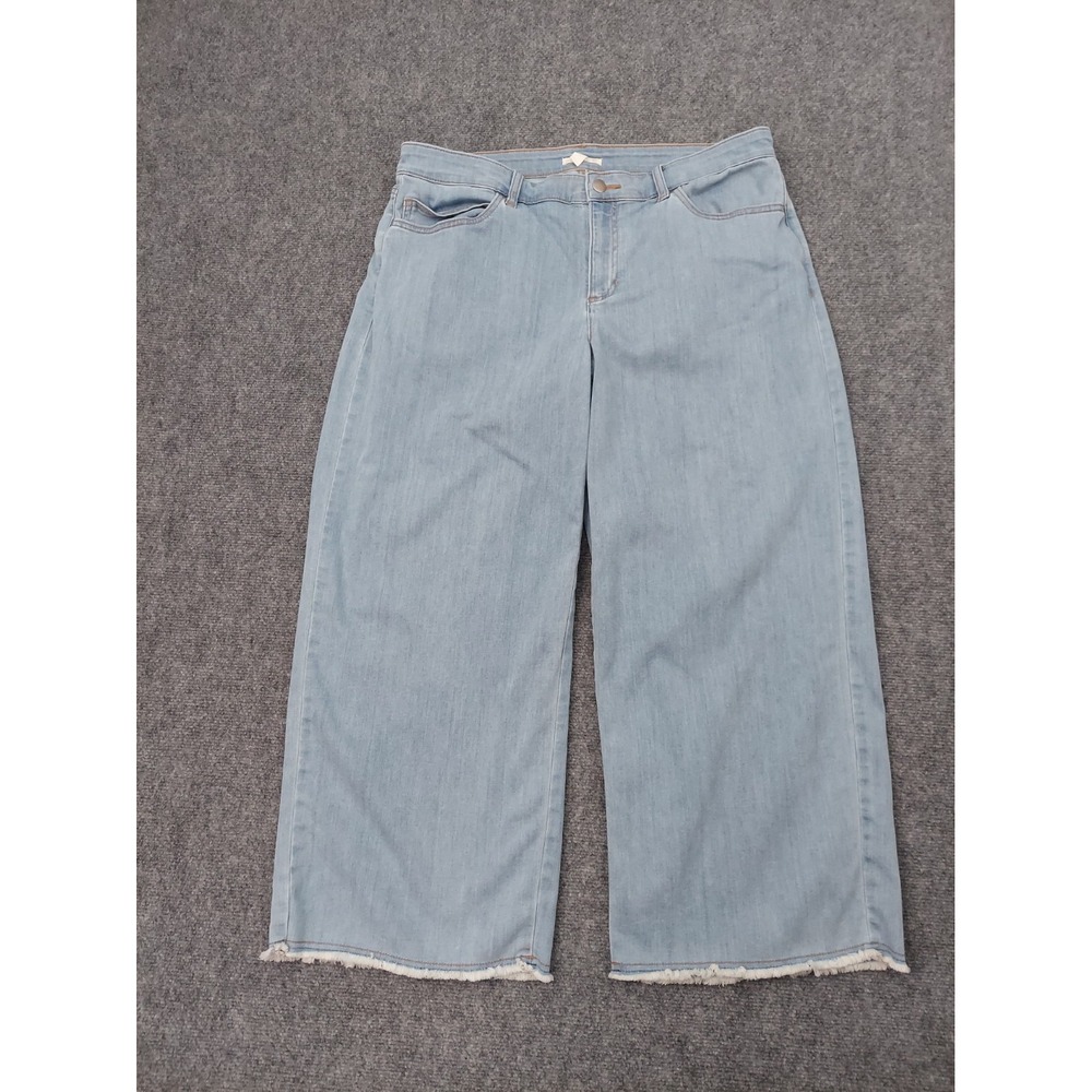 Eileen Fisher Jeans Womens 14 Wide Leg Frayed Hem Organic Cotton Cropped Denim